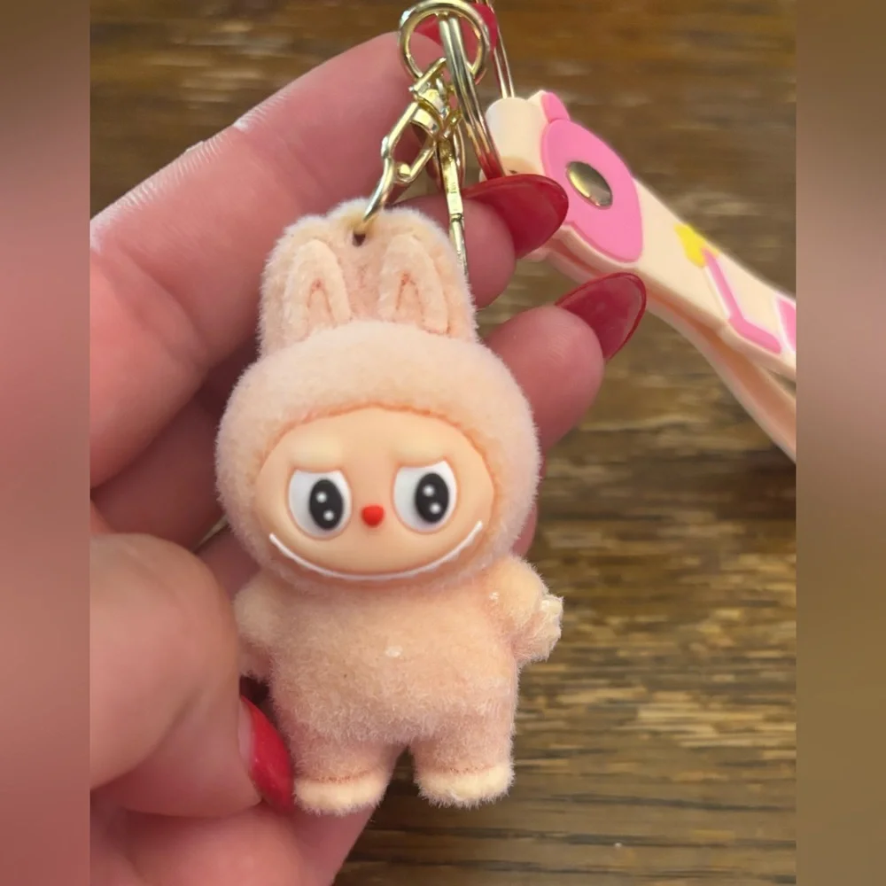 Labubu Pink Cream Fuzzy Collectible Keychain